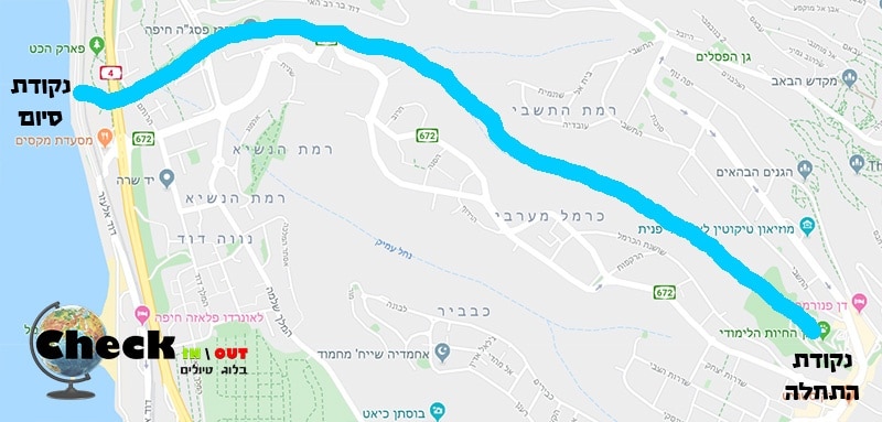 מפה מסלול טיול נחל לוטם חיפה